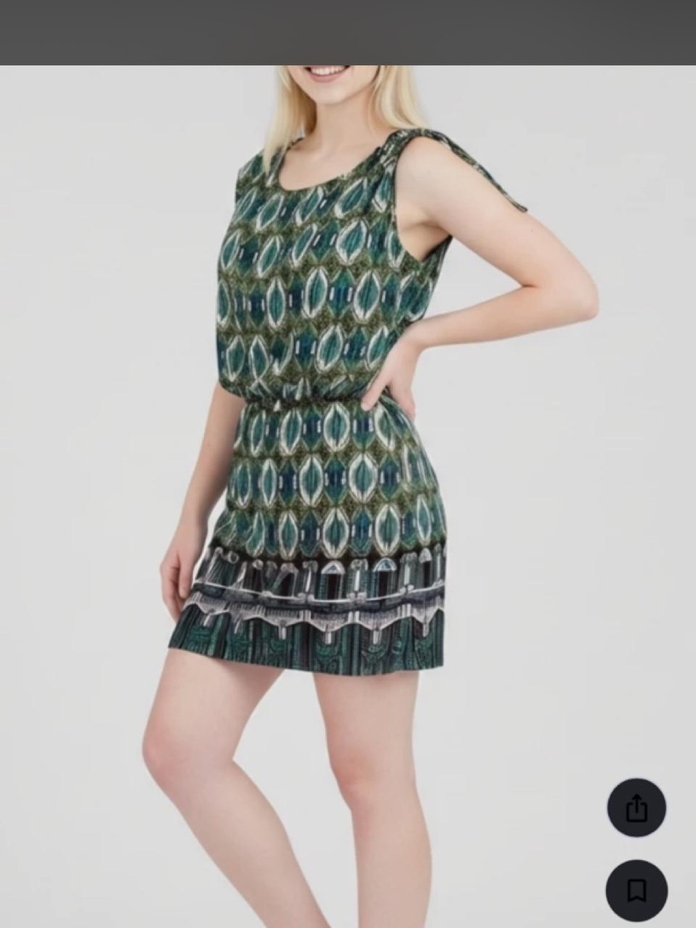 Laundry By Shelli Segal Green Patterned Tie-Shoulder Camisole dress